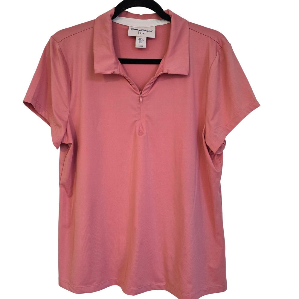 Tommy Bahama Golf Womens Polo Shirt Pink Short Sleeve Quarter Zip XL